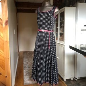 Coldwater Creek | B&W Polkadot Sleeveless Dress with Pink Piping